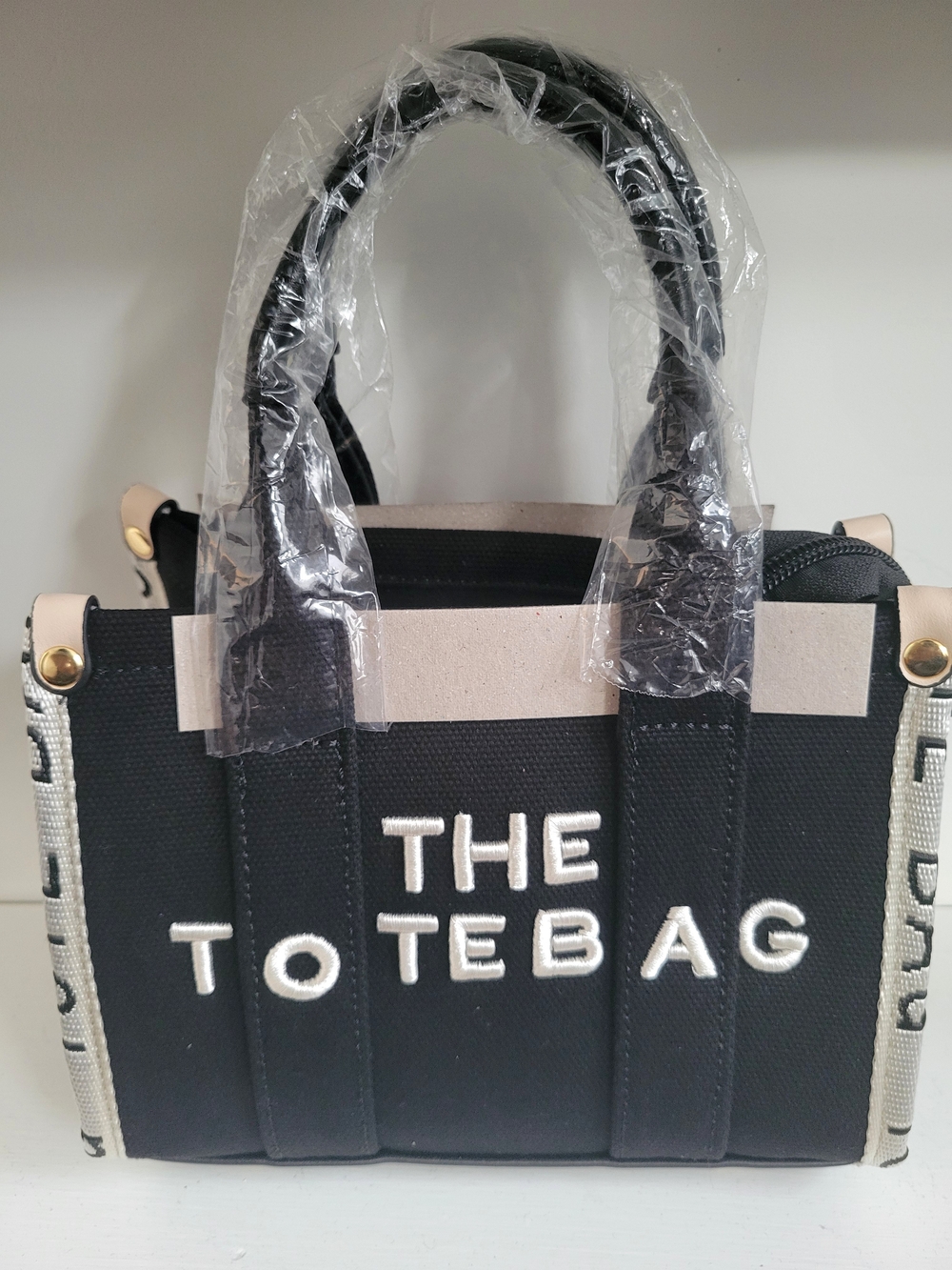 totes Black Canvas Tote with Cream Trim and Embroidered Logo